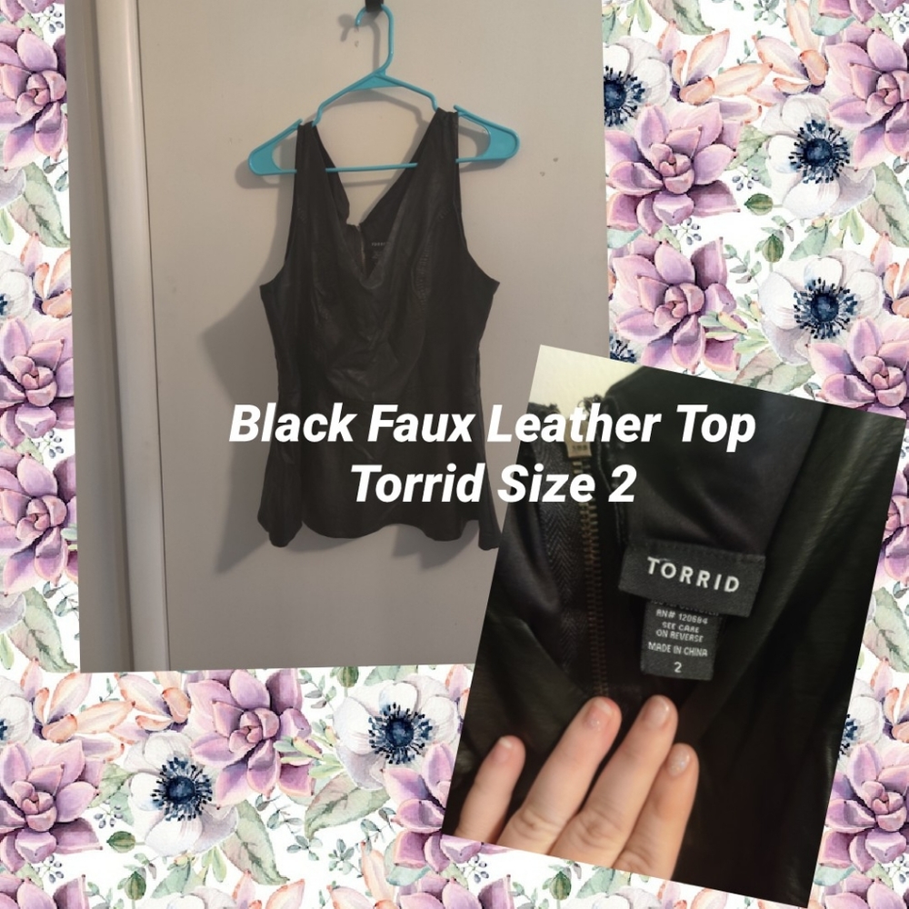 Black Faux Leather Peplum Top